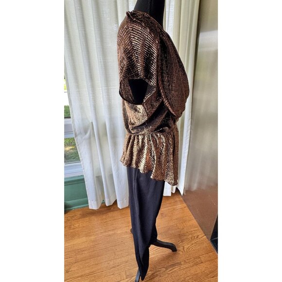 Vintage 1980s jumpsuit, gold metallic overlay top, oversized shoulder pads - Picture 6 of 10